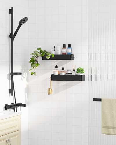 Kitsure X-Large Shower Caddy - 2 Pack Adhesive Organizer, Drill-Free Shelves For Inside Shower, Rustproof Stainless Steel Rack Bathroom, Black