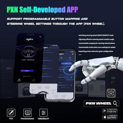 PXN V9 Gen2 Gaming Steering Wheel with Pedals and Shifter - 270°|900° Racing Wheel, Vibration Feedback, Hall Effect Pedal, H-Shifter, Paddle Shifters, Tools APP - Steering Wheel for PC, PS3, PS4, Xbox