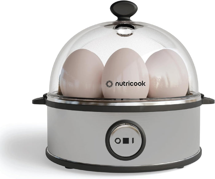 NutriCook Rapid Egg Cooker: 7 Egg Capacity Electric Egg Cooker for Boiled Eggs, Poached Eggs, Scrambled Eggs, or Omelettes with Auto Shut Off Feature - Silver