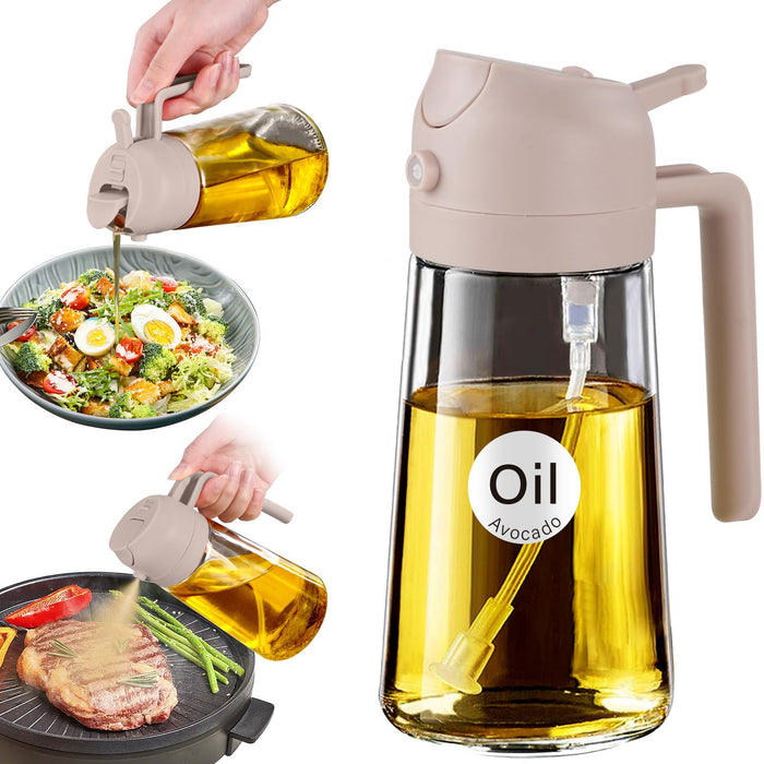 YARRAMATE Olive Oil Dispenser Bottle for Kitchen,2 in 1 Oil Sprayer for Cooking, 16oz/470ml Glass Oil Spray Bottle with Pourer, Food-grade Oil Mister for Air Fryer, Salad (02 Black) YARRAMATE