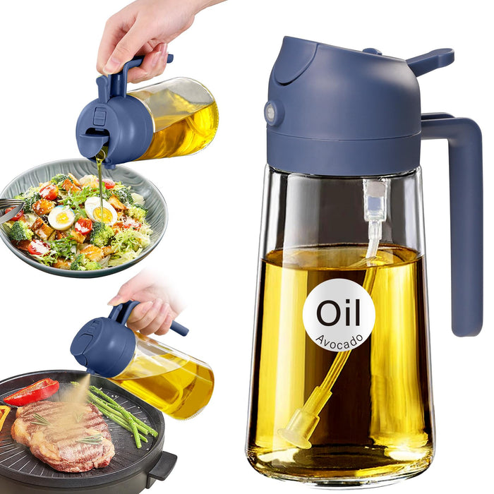YARRAMATE Olive Oil Dispenser Bottle for Kitchen,2 in 1 Oil Sprayer for Cooking, 16oz/470ml Glass Oil Spray Bottle with Pourer, Food-grade Oil Mister for Air Fryer, Salad (02 Black) YARRAMATE