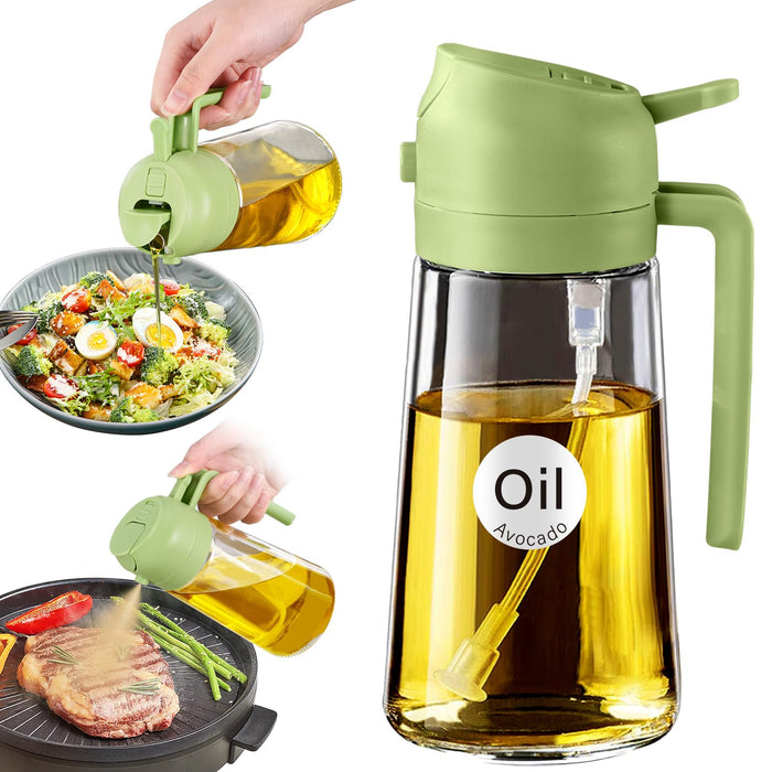 YARRAMATE Olive Oil Dispenser Bottle for Kitchen,2 in 1 Oil Sprayer for Cooking, 16oz/470ml Glass Oil Spray Bottle with Pourer, Food-grade Oil Mister for Air Fryer, Salad (02 Black) YARRAMATE