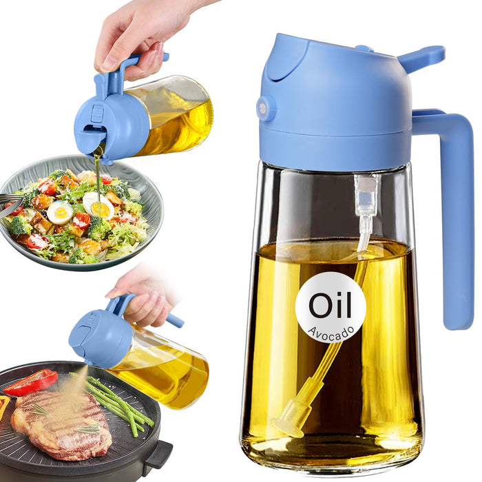 YARRAMATE Olive Oil Dispenser Bottle for Kitchen,2 in 1 Oil Sprayer for Cooking, 16oz/470ml Glass Oil Spray Bottle with Pourer, Food-grade Oil Mister for Air Fryer, Salad (02 Black) YARRAMATE