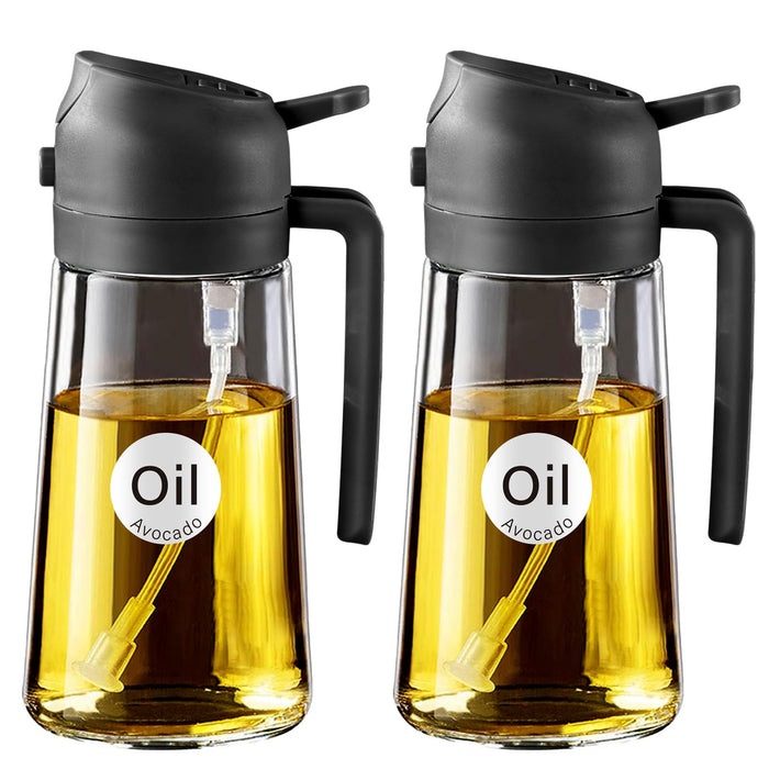 YARRAMATE Olive Oil Dispenser Bottle for Kitchen,2 in 1 Oil Sprayer for Cooking, 16oz/470ml Glass Oil Spray Bottle with Pourer, Food-grade Oil Mister for Air Fryer, Salad (02 Black) YARRAMATE