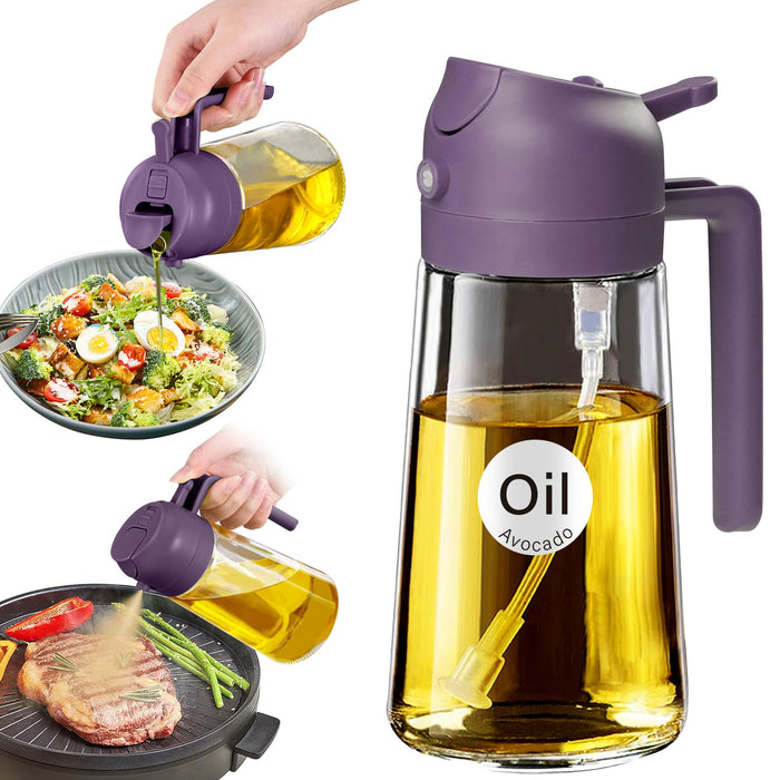 YARRAMATE Olive Oil Dispenser Bottle for Kitchen,2 in 1 Oil Sprayer for Cooking, 16oz/470ml Glass Oil Spray Bottle with Pourer, Food-grade Oil Mister for Air Fryer, Salad (02 Black) YARRAMATE