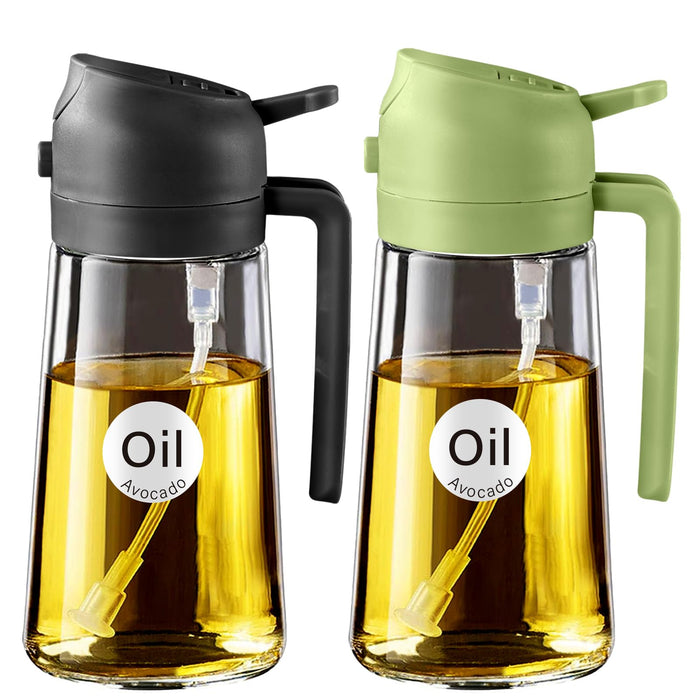 YARRAMATE Olive Oil Dispenser Bottle for Kitchen,2 in 1 Oil Sprayer for Cooking, 16oz/470ml Glass Oil Spray Bottle with Pourer, Food-grade Oil Mister for Air Fryer, Salad (02 Black) YARRAMATE
