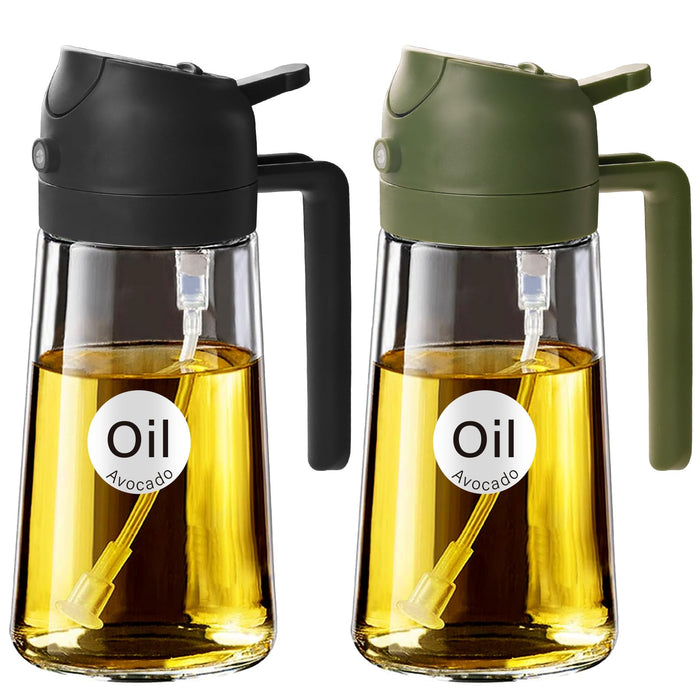 YARRAMATE Olive Oil Dispenser Bottle for Kitchen,2 in 1 Oil Sprayer for Cooking, 16oz/470ml Glass Oil Spray Bottle with Pourer, Food-grade Oil Mister for Air Fryer, Salad (02 Black) YARRAMATE