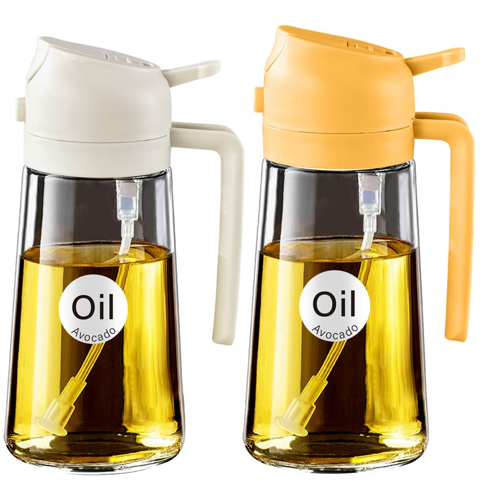 YARRAMATE Olive Oil Dispenser Bottle for Kitchen,2 in 1 Oil Sprayer for Cooking, 16oz/470ml Glass Oil Spray Bottle with Pourer, Food-grade Oil Mister for Air Fryer, Salad (02 Black) YARRAMATE