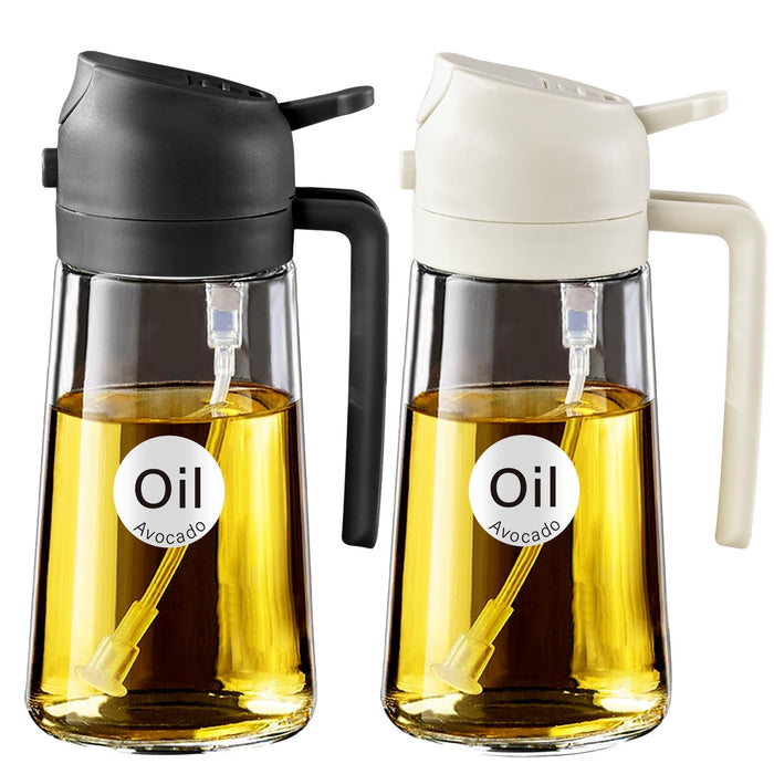 YARRAMATE Olive Oil Dispenser Bottle for Kitchen,2 in 1 Oil Sprayer for Cooking, 16oz/470ml Glass Oil Spray Bottle with Pourer, Food-grade Oil Mister for Air Fryer, Salad (02 Black) YARRAMATE