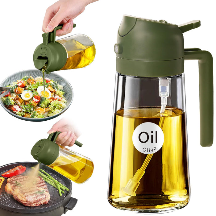 YARRAMATE Olive Oil Dispenser Bottle for Kitchen,2 in 1 Oil Sprayer for Cooking, 16oz/470ml Glass Oil Spray Bottle with Pourer, Food-grade Oil Mister for Air Fryer, Salad (02 Black) YARRAMATE