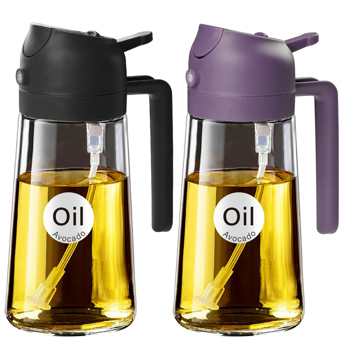 YARRAMATE Olive Oil Dispenser Bottle for Kitchen,2 in 1 Oil Sprayer for Cooking, 16oz/470ml Glass Oil Spray Bottle with Pourer, Food-grade Oil Mister for Air Fryer, Salad (02 Black) YARRAMATE