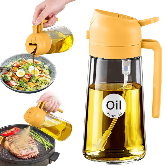 YARRAMATE Olive Oil Dispenser Bottle for Kitchen,2 in 1 Oil Sprayer for Cooking, 16oz/470ml Glass Oil Spray Bottle with Pourer, Food-grade Oil Mister for Air Fryer, Salad (02 Black) YARRAMATE