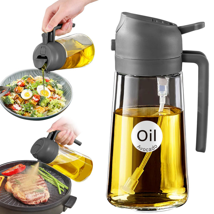 YARRAMATE Olive Oil Dispenser Bottle for Kitchen,2 in 1 Oil Sprayer for Cooking, 16oz/470ml Glass Oil Spray Bottle with Pourer, Food-grade Oil Mister for Air Fryer, Salad (02 Black) YARRAMATE