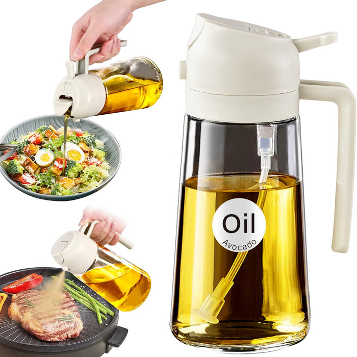YARRAMATE Olive Oil Dispenser Bottle for Kitchen,2 in 1 Oil Sprayer for Cooking, 16oz/470ml Glass Oil Spray Bottle with Pourer, Food-grade Oil Mister for Air Fryer, Salad (02 Black) YARRAMATE