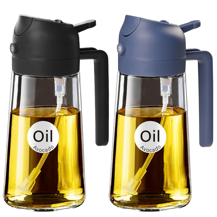 YARRAMATE Olive Oil Dispenser Bottle for Kitchen,2 in 1 Oil Sprayer for Cooking, 16oz/470ml Glass Oil Spray Bottle with Pourer, Food-grade Oil Mister for Air Fryer, Salad (02 Black) YARRAMATE