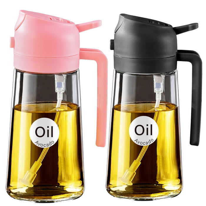 YARRAMATE Olive Oil Dispenser Bottle for Kitchen,2 in 1 Oil Sprayer for Cooking, 16oz/470ml Glass Oil Spray Bottle with Pourer, Food-grade Oil Mister for Air Fryer, Salad (02 Black) YARRAMATE