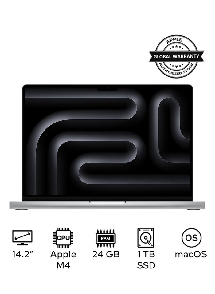 MacBook Pro MCX14 Liquid XDR Retina 14-Inch Display, M4 Chip 10-Core CPU 10-Core GPU Processor/24GB RAM/1TB SSD/macOS English/Arabic Silver