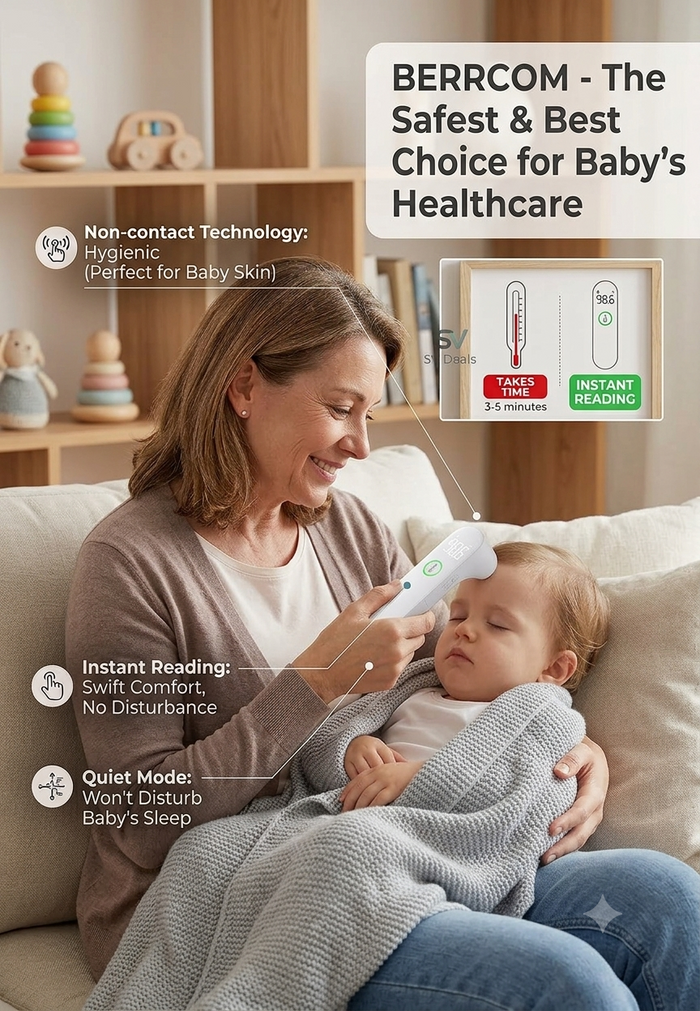 Envomart Non-Contact Infrared Forehead Thermometer – 1 Second Reading, LED Display