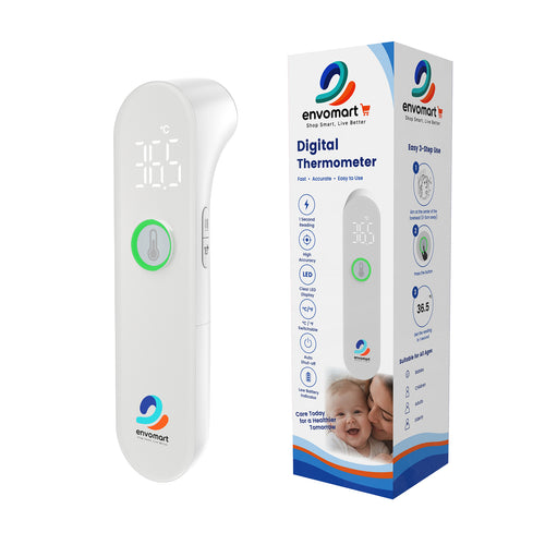 envomart Non-Contact Infrared Forehead Thermometer – 1 Second Reading, ±0.2°C Accuracy, LED Display