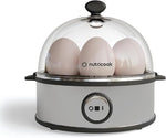 NutriCook Rapid Egg Cooker: 7 Egg Capacity Electric Egg Cooker for Boiled Eggs, Poached Eggs, Scrambled Eggs, or Omelettes with Auto Shut Off Feature - Silver