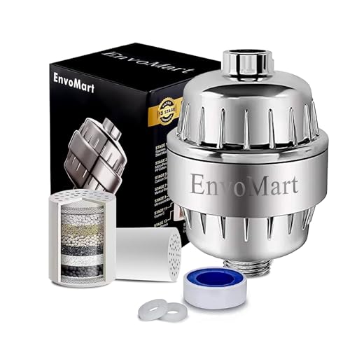 15 Stage Shower Filter with Anti Hair Fall Feature - Ideal for Hard Water, Chlorine, and Impurity Removal - Shower Head Filter with KDF & Calcium Sulphite Beans (Single Cartridge)