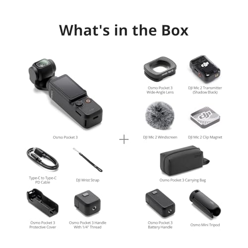 DJI Osmo Pocket 3 Creator Combo, Vlogging Camera with 1'' CMOS & 4K/120fps Video, 3-Axis Stabilization, Face/Object Tracking, Mic Included for Clear Sound, UAE Version with Official Warranty Support