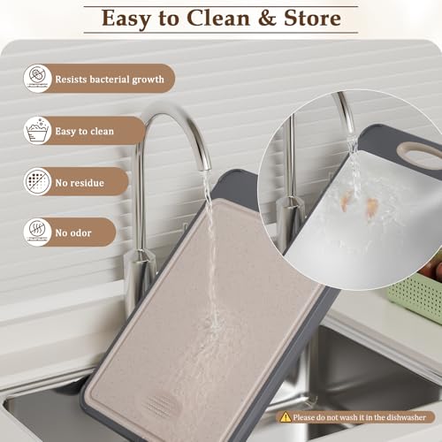 GUANCI Cutting Board,Large 16”×11” 316 Stainless Steel Cutting Board Kitchen,Food-Grade Rice Husk Fiber Chopping Board with Wheat Straw PP,Double-Side using,Easy-Grip Handle