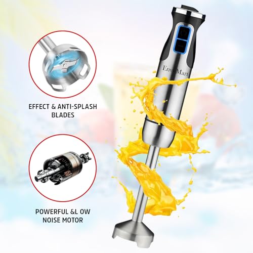 800W 4-in-1 Powerful Hand Blender Immersion Stick Mixer with Stainless Steel Titanium Coated Blade,2 Speed Control 860ml Chopper Bowl 600ml Beaker Whisk Electric Smoothie Soup Baby Food Maker