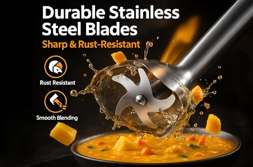 800W 4-in-1 Powerful Hand Blender Immersion Stick Mixer with Stainless Steel Titanium Coated Blade,2 Speed Control 860ml Chopper Bowl 600ml Beaker Whisk Electric Smoothie Soup Baby Food Maker