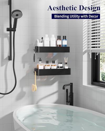 Kitsure X-Large Shower Caddy - 2 Pack Adhesive Organizer, Drill-Free Shelves For Inside Shower, Rustproof Stainless Steel Rack Bathroom, Black