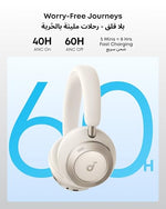 soundcore Space One Pro by Anker, Adaptive Active Noise Cancelling Headphones, Super Foldable Design, 60H Lossless Audio, Ultra-Fast Charging, Hi-Res Wireless Audio with LDAC, Comfortable Fit, White | Adaptive Active Noise Cancelling, 60H Playtime