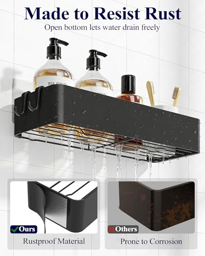 Kitsure X-Large Shower Caddy - 2 Pack Adhesive Organizer, Drill-Free Shelves For Inside Shower, Rustproof Stainless Steel Rack Bathroom, Black