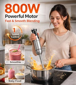 800W 4-in-1 Powerful Hand Blender Immersion Stick Mixer with Stainless Steel Titanium Coated Blade,2 Speed Control 860ml Chopper Bowl 600ml Beaker Whisk Electric Smoothie Soup Baby Food Maker