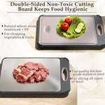 GUANCI Cutting Board,Large 16”×11” 316 Stainless Steel Cutting Board Kitchen,Food-Grade Rice Husk Fiber Chopping Board with Wheat Straw PP,Double-Side using,Easy-Grip Handle