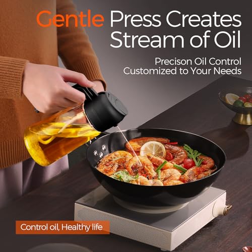 YARRAMATE Olive Oil Dispenser Bottle for Kitchen，2 in 1 Oil Sprayer for Cooking, 16oz/470ml Glass Oil Spray Bottle with Pourer, Food-grade Oil Mister for Air Fryer, Salad (02 Black)