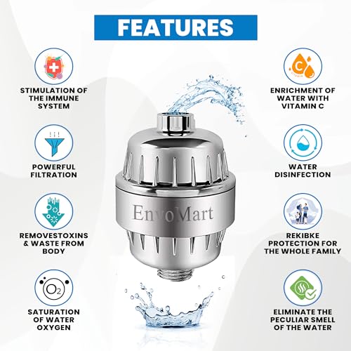 15 Stage Shower Filter with Anti Hair Fall Feature - Ideal for Hard Water, Chlorine, and Impurity Removal - Shower Head Filter with KDF & Calcium Sulphite Beans (Single Cartridge)