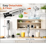 800W 4-in-1 Powerful Hand Blender Immersion Stick Mixer with Stainless Steel Titanium Coated Blade,2 Speed Control 860ml Chopper Bowl 600ml Beaker Whisk Electric Smoothie Soup Baby Food Maker
