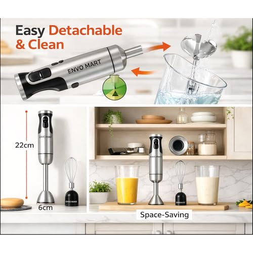 800W 4-in-1 Powerful Hand Blender Immersion Stick Mixer with Stainless Steel Titanium Coated Blade,2 Speed Control 860ml Chopper Bowl 600ml Beaker Whisk Electric Smoothie Soup Baby Food Maker