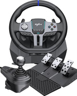 PXN V9 Gen2 Gaming Steering Wheel with Pedals and Shifter - 270°|900° Racing Wheel, Vibration Feedback, Hall Effect Pedal, H-Shifter, Paddle Shifters, Tools APP - Steering Wheel for PC, PS3, PS4, Xbox