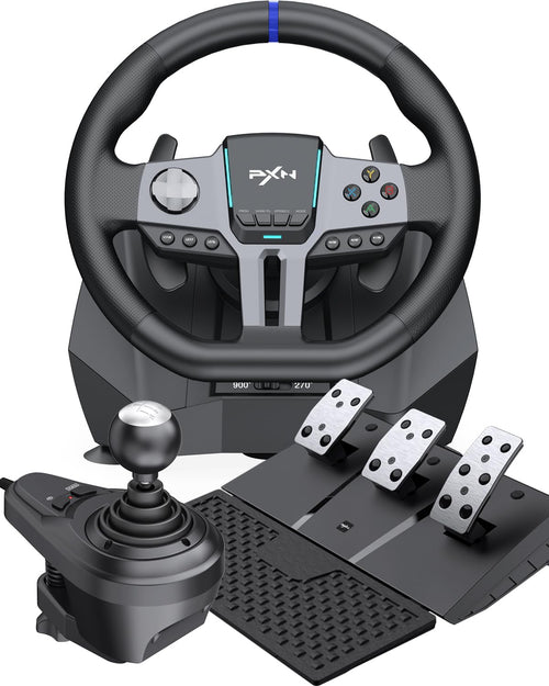 PXN V9 Gen2 Gaming Steering Wheel with Pedals and Shifter - 270°|900° Racing Wheel, Vibration Feedback, Hall Effect Pedal, H-Shifter, Paddle Shifters, Tools APP - Steering Wheel for PC, PS3, PS4, Xbox