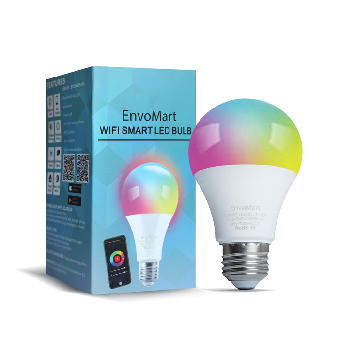 WIFI Smart Bulb Pack of 1-9W Smart Wi-Fi Light Bulb - LED Home Light Bulb Compatible with Alexa, Echo, Google Home Assistant - Have Multi Colors with 2 Year Warranty