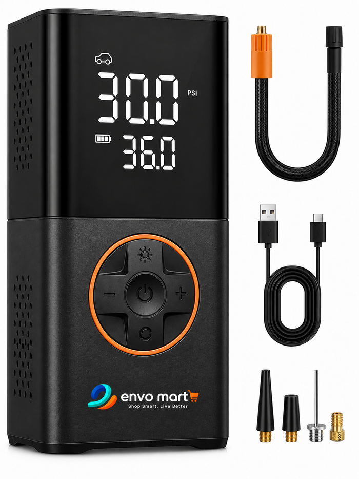 Envo Mart Digital Tire Inflator - Portable Rechargeable Air Compressor