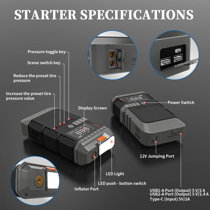 envomart 2-in-1 Jump Starter & Air Compressor - 16800mAh 600A Car Battery Booster with 150PSI Digital Tyre Inflator