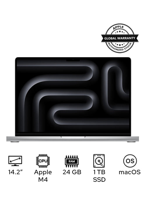 MacBook Pro MCX14 Liquid XDR Retina 14-Inch Display, M4 Chip 10-Core CPU 10-Core GPU Processor/24GB RAM/1TB SSD/macOS English/Arabic Silver