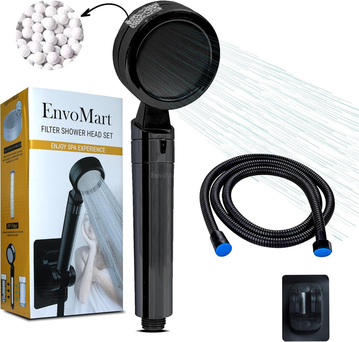 EnvoMart Filter Shower Head Set Black