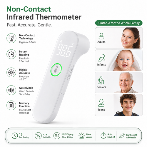 Envomart Non-Contact Infrared Forehead Thermometer – 1 Second Reading, LED Display