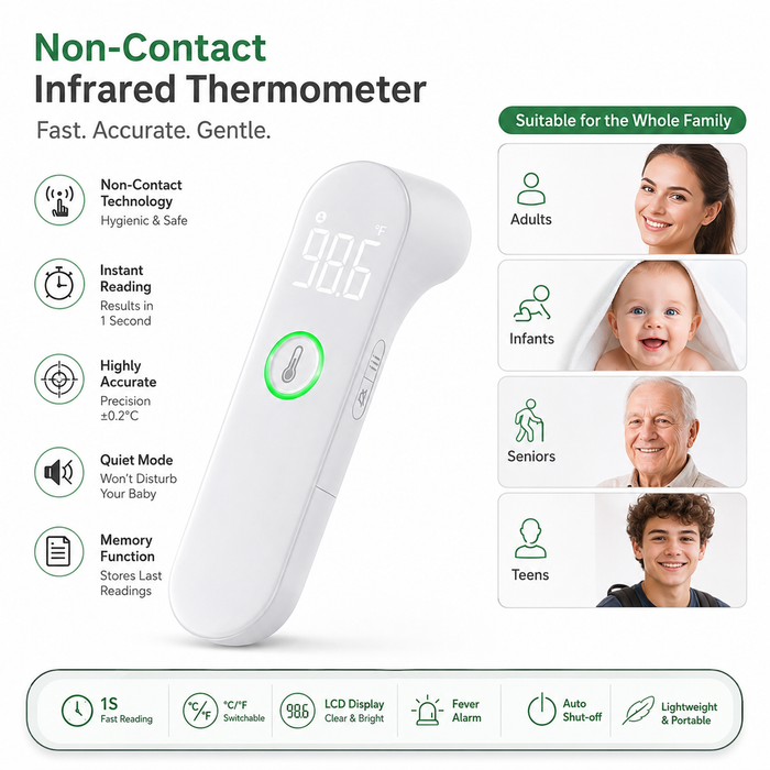 Envomart Non-Contact Infrared Forehead Thermometer – 1 Second Reading, LED Display