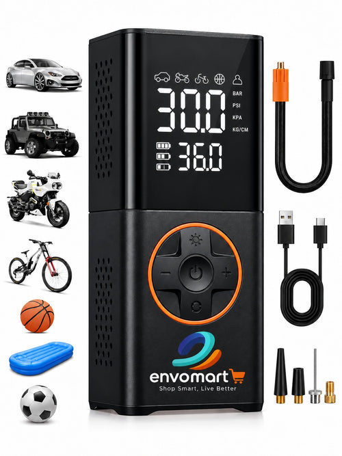 envomart Digital Tire Inflator 150PSI cordless air pump with accessories